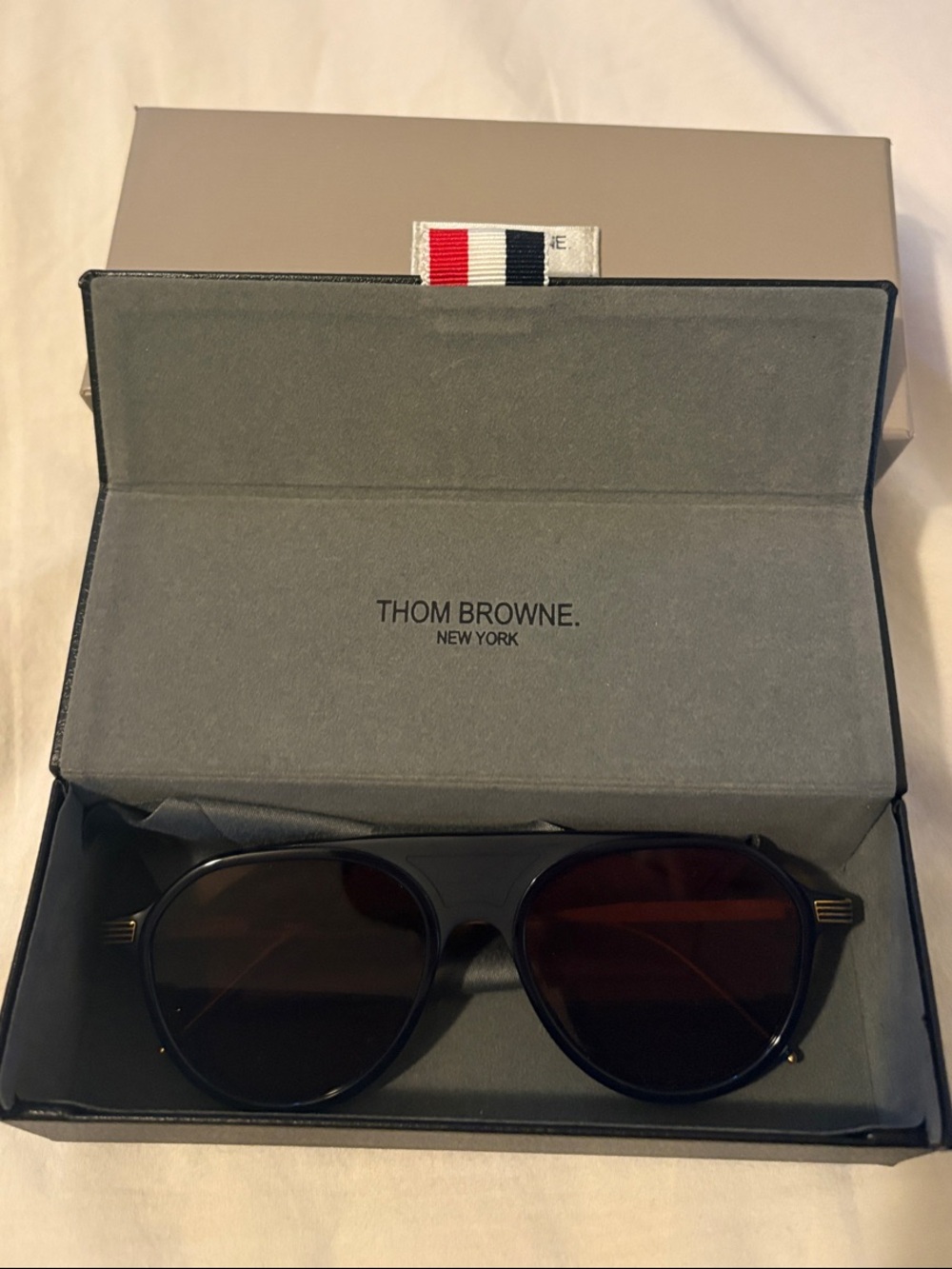 Thom Browne Black Round Sunglasses with Subtle Gold Trim